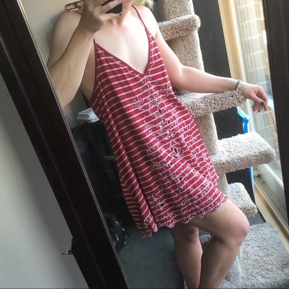 Free People Dresses & Skirts - FP Strappy Striped Cotton Eyelet Float Dress